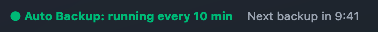 Auto Backup: running every 10 min, next backup in 9:41