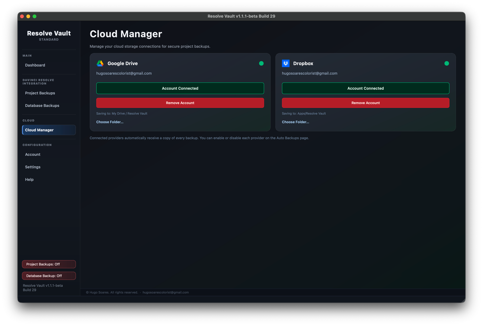 Cloud Manager with Google Drive and Dropbox connected