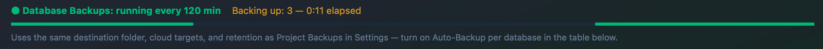 Backing up database 3, 0:11 elapsed