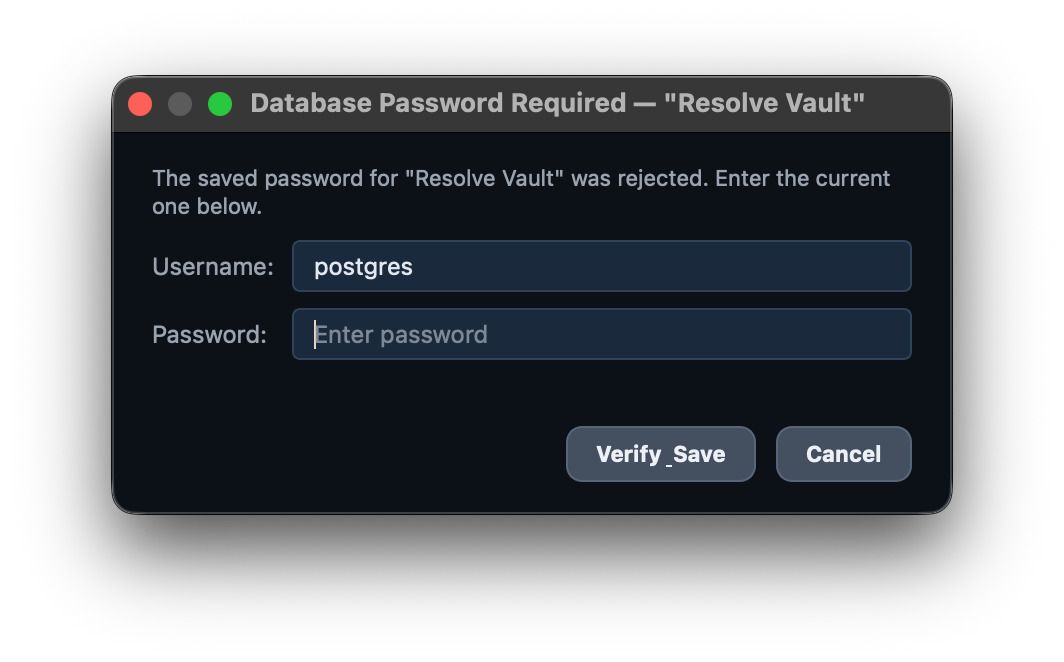 Database Password Required dialog